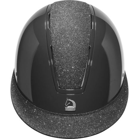 52-54 cm, nero: Cap Tattini Selene con calotta lucida decorata da placca centrale e visiera glitterati (1/5)