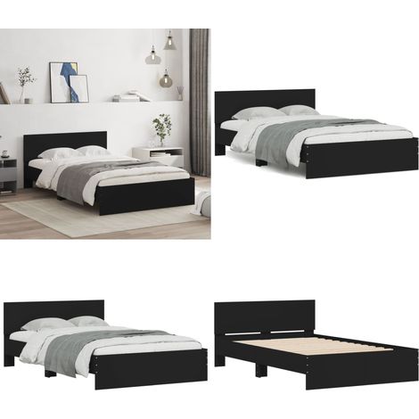 Bettgestell mit Kopfteil Schwarz 120x190 cm - Holzbettfassungen - Doppelbett - Bettkopfteil - Massivholzbette - Schwarzes Bett - Home & Living
