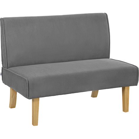 Sofá de 2 plazas en tejido tipo cordón, patas de madera, gris, 110 x 62 x 85 cm (1/5)