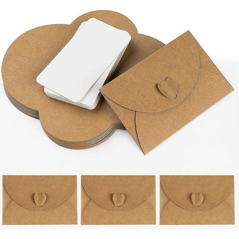 12 mini-enveloppes avec cartes, enveloppes en papier kraft vintage, enveloppes vierges avec fermeture en forme de cœur pour cartes cadeaux et cartes de remerciement à faire soi-même (1/4)