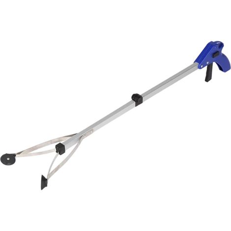 Raccoglitore di rifiuti, strumento pieghevole per raccogliere immondizia, ausilio per raggiungere foglie e rifiuti da giardino, braccio estensibile per la raccolta di foglie e detriti (manico blu) (1/4)