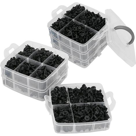Kit de 620 clips de fixation à pression pour garniture de porte de voiture, comprenant 16 types de rivets et fixations, ainsi qu'un tournevis pour l'extracteur. (1/5)