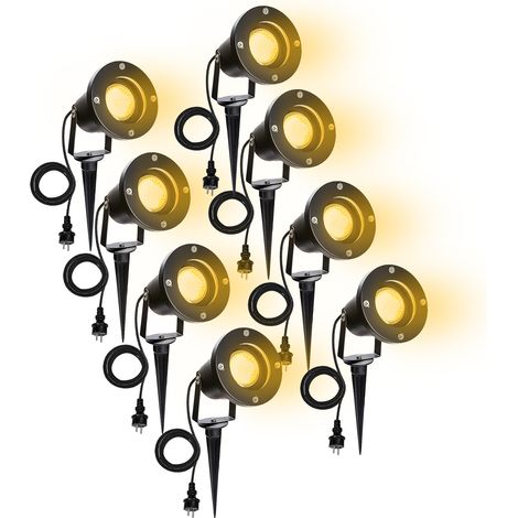 Confezione da 8 faretti led da esterno con picchetto di terra, faretto led da esterno da 6W IP65 bianco caldo (1/5)