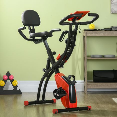 Heimtrainer X-Bike 2-in-1 Fahrradtrainer mit LCD-Display,Pulsmesser, klappbarer Hometrainer Trimmrad mit 8 stufig Magnetwiderstand, 1 Paar Spannseil, Stahl Rot 105x48x118 cm (1/5)