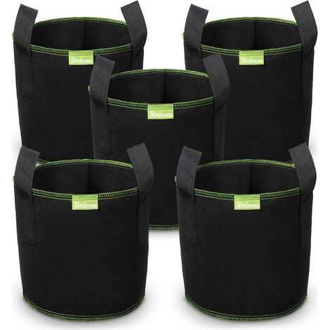Set of 5 Plant Bags, 27L, Black Non-Woven Fabric, Ventilated Pots with Handles for Tomatoes, Garden (1/5)