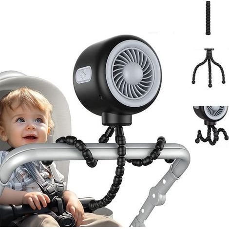 Ventilador flexible para cochecito – Ventilador portátil con batería recargable, 3 velocidades, para cochecito, cama o escritorio. (1/5)