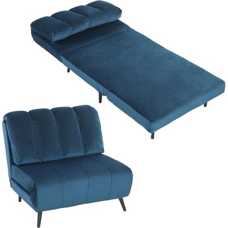 Fauteuil convertible 3-en-1, fauteuil lit 1 place avec dossier réglable 3 positions, bleu, pour petit appartement (1/5)