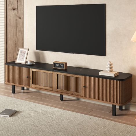 Meuble TV 190 cm, meuble TV noyer avec 2 portes coulissantes 2 portes grillagées (1/5)