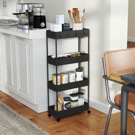 Carrello da cucina a 4 livelli con ruote e freni, nero 40 x 19 x 90 cm DESVIAE (1/5)