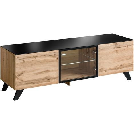 Meuble TV TINO – Style industriel chêne et noir – L150 x H47 x P45 cm (1/5)