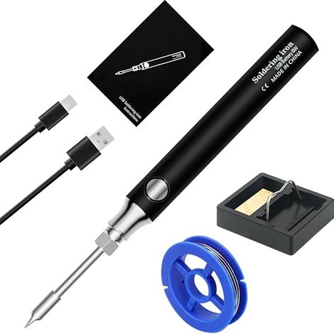 Wireless Soldering Iron Kit: Mini USB Rechargeable Soldering Iron Kit, 5V 8W Portable Soldering Iron Kit, Adjustable Temperatures 330-450°C, Fast Heating, Black (1/5)