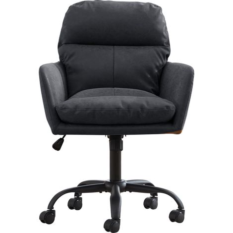 Chaise de bureau en similicuir, matériau PU, base noire, réglable en hauteur, adaptée au bureau, à la chambre, à la coiffeuse et à d'autres environnements. Chaise de bureau. Noir. (1/5)