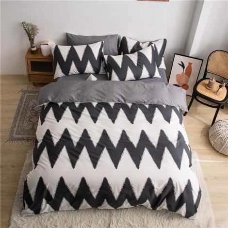 Parure de Lit Géométrique Stries, Housse de Couette 200x200 + 2 Taie d'oreiller 50x75, Linge de Lit - Ensemble de Literie, O (1/4)