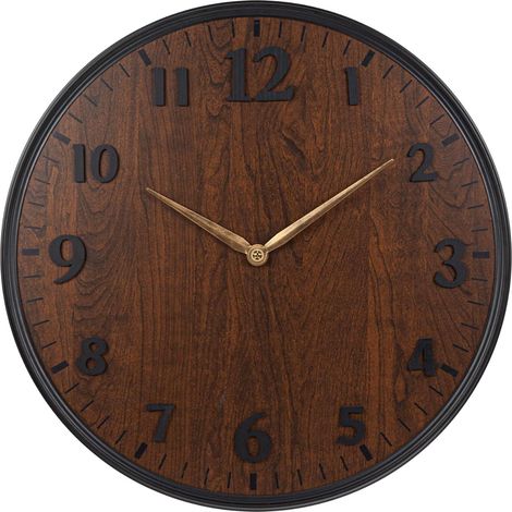 Horloge Murale Ronde 60 cm, Silencieuse, Effet Bois et Chiffres 3D (1/5)