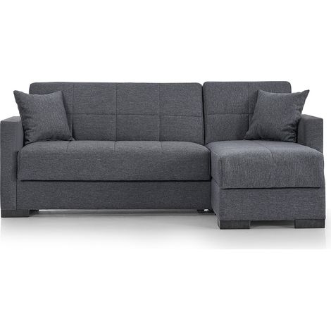 Canapé-lit sofa modulable gris avec méridienne - Longueur 204 x Largeur 140 x Hauteur 80 cm (1/4)