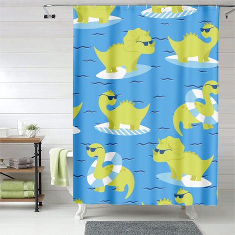 Rideau de douche motif dinosaure graphique pastel, tissu imperméable, 90x180 cm (1/5)