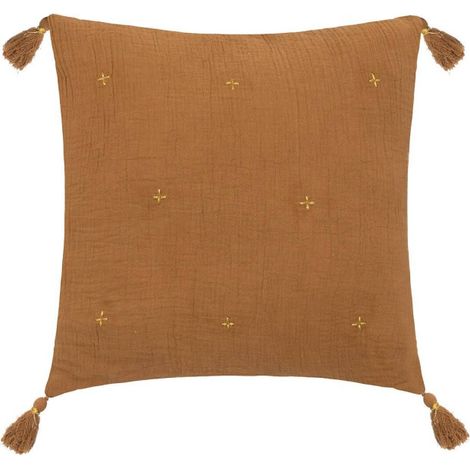 Coussin Déco à Pompons "Millo" 40x40cm Cannelle (1/2)