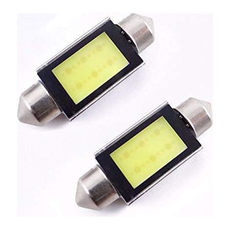2Pcs Blanc Xenon 36mm Voiture COB LED Plaque D'immatriculation Lumière 6418 C5W 4W Ampoules LED 12V, Phare Automobile Lampe De Direction Signal De Frein Feu Arrière De Recul (Blanc) (1/5)