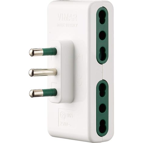 VIMAR, RI.01165B Adattatore multiplo SICURY, spina 16A (grande) standard italiano tipo S17, 4 Bpresa 16A tipo P17/11, bianco (1/3)