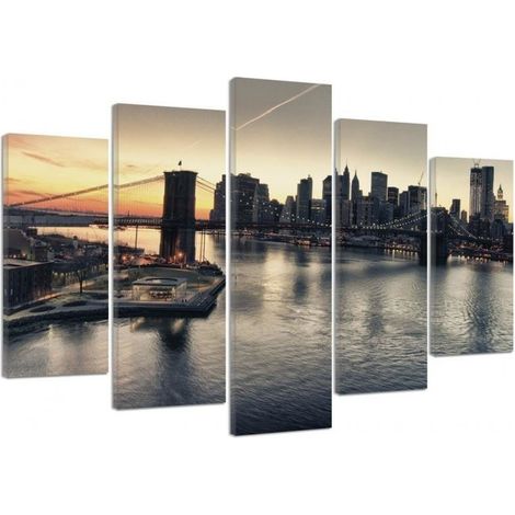 Quadro su tela 5 paneli New York City Ponte di Brooklyn - 100x70 (1/5)