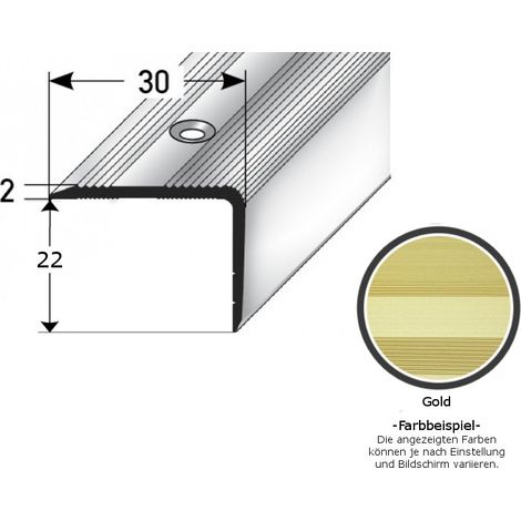 Treppenkante / Treppenprofil "Genua", Winkelprofil mit 30 mm Breite und konfigurierbarer Höhe (22 mm bis 52 mm), Aluminium eloxiert, gebohrt-goldfarbig-1000-22 mm