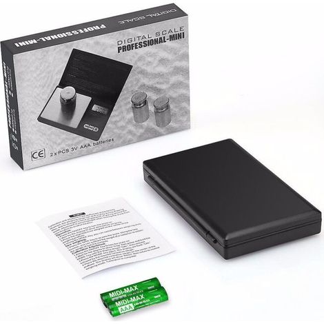 Mini balance de précision en acier inoxydable noir pour bijoux, avec fonction tare, capacité de 600 g, précision de 0,01 g. (1/3)