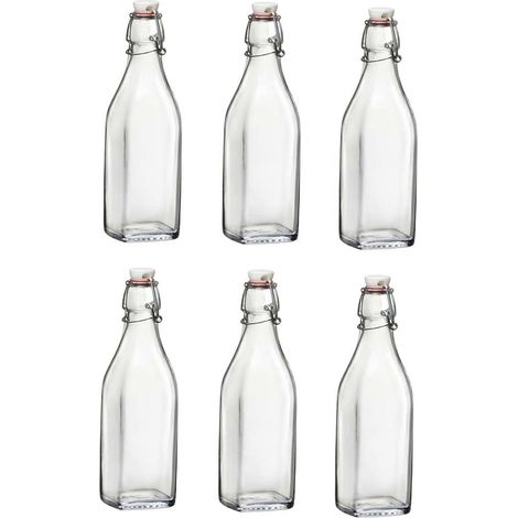 Set 6 Bottiglie Swing in Vetro cl 0.5 Trasparente mezzo litro Chiusura Ermetica a Leva Tappo Meccanico Ideali per Olio Aceto Liquori Succhi e Conserve Fatte in Casa