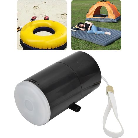 Mini pompe à air, pompe à air LED, USB, double usage pour la maison et le camping, avec lumière, pour gonfler les matelas gonflables, les bouées et les sacs de rangement, noire. (1/5)