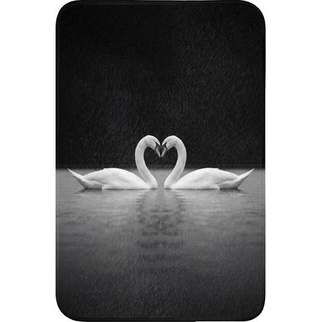 ALFOMBRILLA PARA EL VÁTER Cisnes - Corazón - Negro - Blanco 40x60 cm