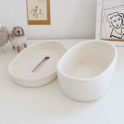 Aufbewahrungsbox für den Schreibtisch, einfacher handgefertigter Aufbewahrungskorb aus Baumwollgarn für Haushaltsgegenstände, Taschentuchbox im japanischen Stil, milchig-weiße Taschentuchbox aus Baumw (1/5)