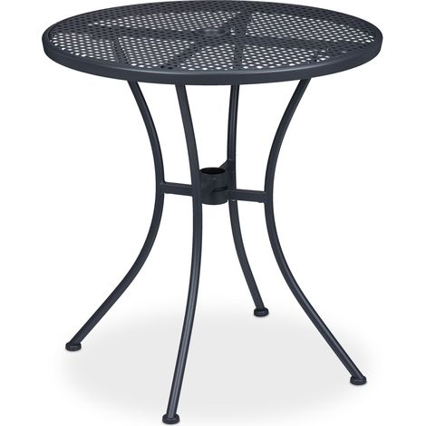 Tavolo rotondo da giardino esterno in metallo 80 x 80 x 74 cm con foro per ombrellone design a griglia in acciaio nero 130010564