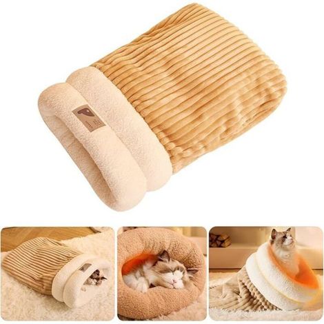 Graues, fleecegefüttertes Haustierbett mit Tasche und dicker Polsterung für den Winter, geeignet für Kätzchen und Welpen (1/4)