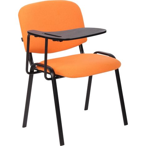 Sedia visitatore per sala d'attesa con tavolino pieghevole in tessuto arancione con 4 gambe in metallo 100002769