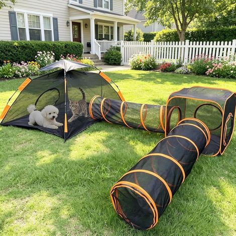 Tunnel pour chat avec tente, enclos d'extérieur 4 en 1 pour chien (1/5)