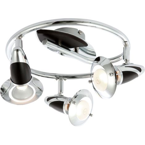 Decken Lampe Holz Chrom Spot Rondell Leuchte Wohn Zimmer Strahler verstellbar Globo 54330-3