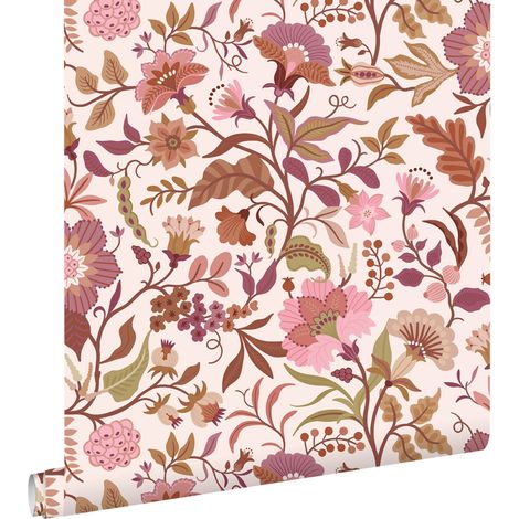 papier peint fleurs vintage violet, rose et vert - ESTAhome (1/5)