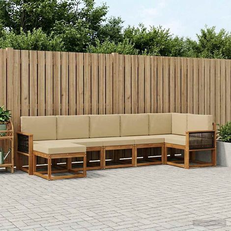 vidaXL Outdoor-Sofagarnitur mit Kissen 7 pcs Natur und Beige Polyester (1/5)