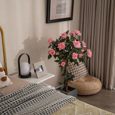 Arbre à Roses Artificiel 93 CM avec Tronc en Bois Véritable 259 Feuilles et 21 Fleurs Rosier Artificielle en Pot Extérieure ou Intérieure (1/3)