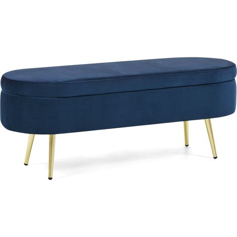 Aufbewahrungsbank aus blauem Samt 110x40x42 cm mit goldfarbenen Metallbeinen MODENUIT (1/5)