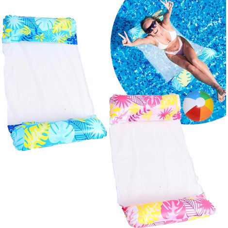 Hamac de piscine gonflable pour adultes, chaise longue de piscine relaxante avec pompe à air manuelle (bleu, rose, orange) (1/4)