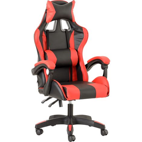 Baroni Home Sedia da Gaming, Sedia Ufficio Ergonomica con Schienale Regolabile, Poggiatesta e Supporto Lombare, Rosso (1/5)