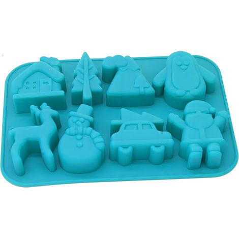 Moules à Chocolat en Silicone, Moules à Bonbons Noël,Antiadhésif Moule en forme de bonhomme de neige, Père Noël, Sapins de Noël pour Gelées, Glaçons, Fondants, Savons,8 Sortes de Noël Bleu,8 Sortes de (1/5)