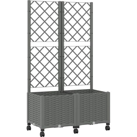 Garden Planter with Trellis&Wheels Light Grey 80 x 40 x 146 cm vidaXL