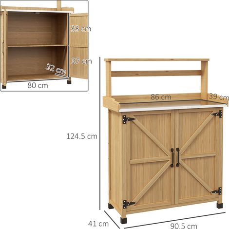 Table de rempotage table de jardinage placard étagères plateau bois sapin jaune (1/5)