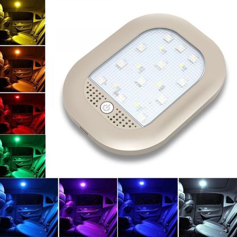 royaluxe -Universel Plafonnier pour Voiture,Lampe Lecture 8 Couls pour Voiture,USB Rechargeable LED Plafonnier Voiture pour Voiture,Camping-Car,Camion,placards,armoires,Camping,Chambre à Coucher (Beig (1/5)