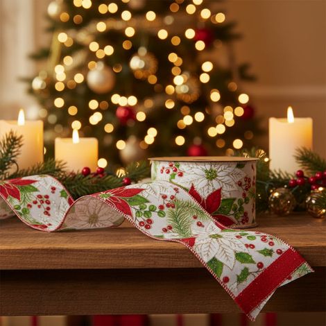 Nastro decorativo stella di natale per decorazioni natalizie da 63 mm x 10 mt (1/3)