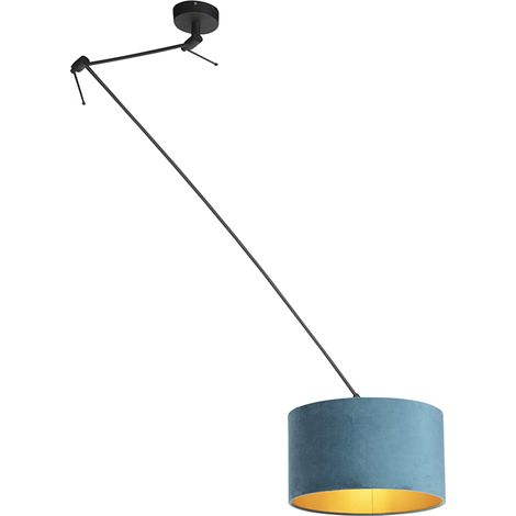 Hängelampe mit Veloursschirm blau mit Gold 35 cm - Blitz I schwarz
