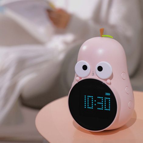Réveil poire, dessin animé mignon pour enfants, réveil éducatif, version anglaise standard rechargeable rose prune (1/5)