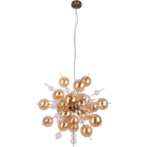 Suspension Design en Métal et Verre Ambre, Lustre G9 pour Salon et Salle à Manger, Ø 65 cm - PANGIVO (1/5)