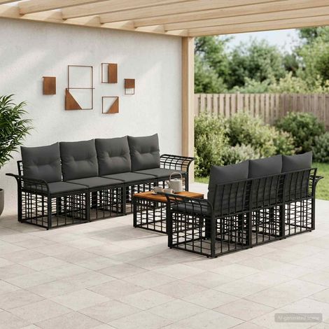 vidaXL Set di divani da esterno 8 pz Nero e Grigio scuro polyrattan (1/5)